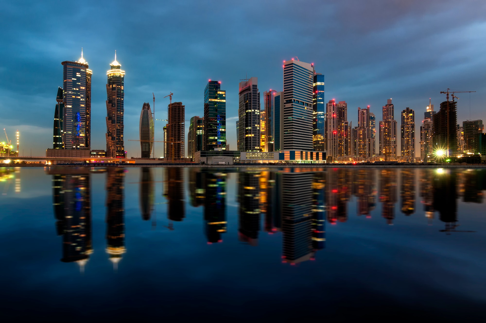 Fascinating reflection of tallest skyscrapers in Bussiness Bay d