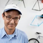 portrait of a man in a bikestore